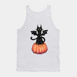 Starry Bat Cat in a Pumpkin Tank Top